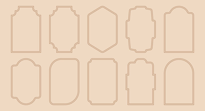 Celestial arch set. Boho frame in minimal style. Set of linear frame and arch. Set of boho minimal celestial arch frames. Editable stroke.	