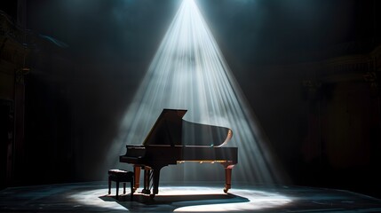 Empty Stage Theater Piano in Spotlight Poster Background