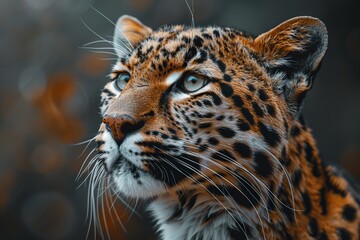 Fototapeta premium The piercing blue-green eyes of a tranquil jaguar is the central focus of this captivating wildlife portrait