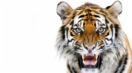   A close-up of a tiger's face with its mouth agape