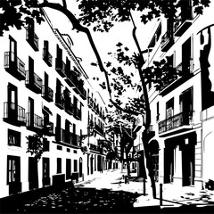 Vector Poster of Barcelona Streets, Modern Urban Aesthetic