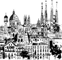 Obraz premium Skyline of Barcelona Buildings, Minimalist Elegance