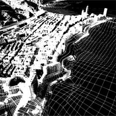 Aerial View Wireframe Map of Barcelona, Geometric Representation