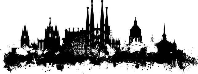 Barcelona Skyline in Black and White, Soft and Serene