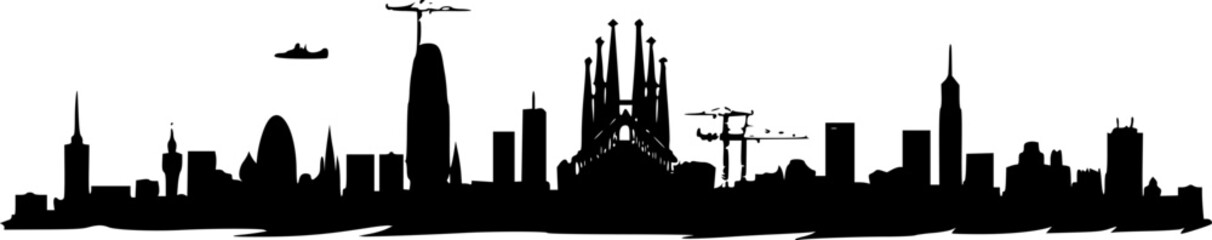 Barcelona Skyline Silhouette, Industrial Inspired