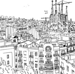 Obraz premium City with Buildings Landscape, Barcelona Urban Simplicity