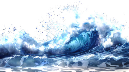 Blue water splash on white background, abstract realistic illustration.
