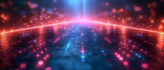 Obraz premium Neon glow background with laser beam light lines highspeed internet tech backdrop. Concept Neon Glow Background, Laser Beam Light Lines, Highspeed Internet Tech, Backdrop