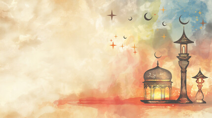 Oriental Banner Illustration for Ramadan: Lanterns with Traditional Motifs