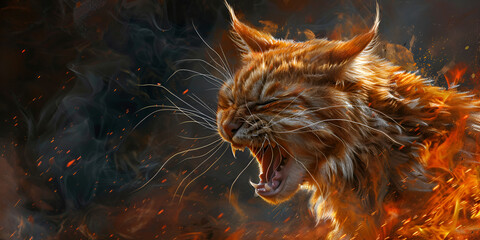 Fierce Feline  Angry Hell Cat with Intimidating Stare - obrazy, fototapety, plakaty