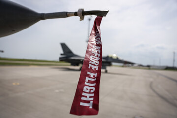 Remove before flight ribbon safety on a fighter jet - 791981894