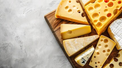 Assorted cheeses on a wooden board, perfect for a cheese platter