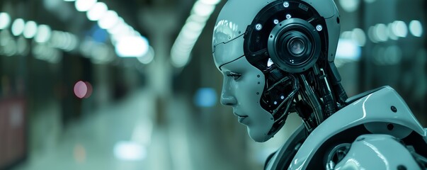 Futuristic female robot profile view