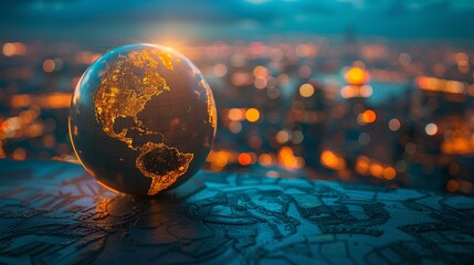 Earth globe with city background