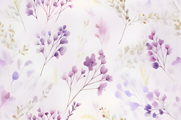 Lilac flowers on white background. Watercolor repeat pattern. Floral wallpaper.