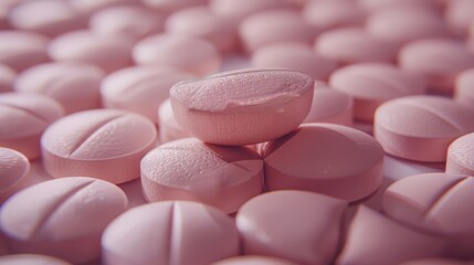 Obraz na płótnie Canvas A stack of pink pills alignment with a stack of mixed pink and white pills