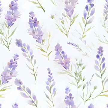 Lavender flowers light purple repeat pattern. Beautiful violet floral retro background. Elegant fabric on light background Surface pattern design.