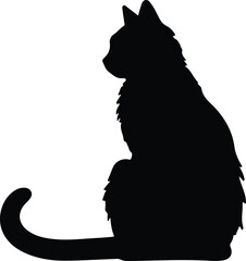 Russian White Black and Tabby Cat silhouette