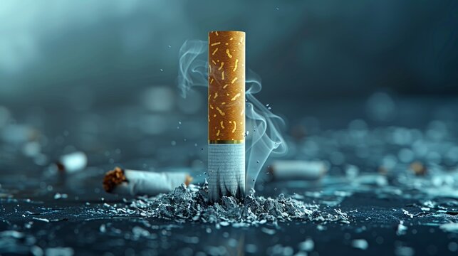 Sole cigarette on an ash backdrop symbolizing the end of addiction