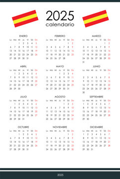 One-page calendar for 2025. Annual, Spanish.