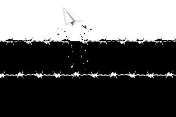 concept freedom, flight, breaking barriers, liberation, victory. barbed wire breaks and turns into a bird	