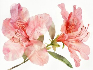 Azalea colorful flower watercolor isolated on white background
