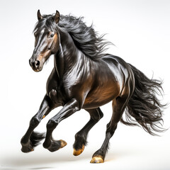 Obraz na płótnie Canvas Black horse running, isolated on a white background