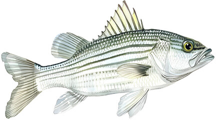 Obraz premium Sea Fish isolate On Transparent Background, Marine Fish Hight Quality illustration in Watercolor Style, Ocean Decor