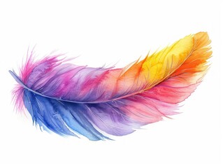 feather colorful watercolor isolated on white background