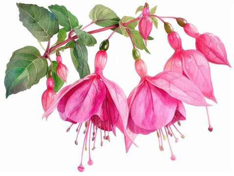 Fuchsia colorful flower watercolor isolated on white background