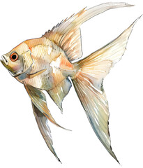 Fototapeta premium Ornamental Fish isolate On Transparent Background, Freshwater & Marine Fish Hight Quality illustration in Watercolor Style, Ocean Decor