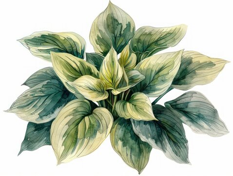 Hosta colorful flower watercolor isolated on white background