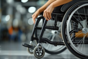 Close-up of user propelling a wheelchair