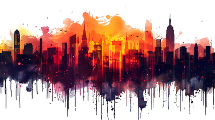 Fototapeta premium City scape made with paint splashes isolated on a transparent background, PNG, Ai