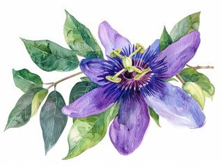 Passionflower colorful flower watercolor isolated on white background