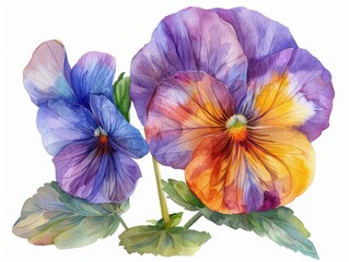 Pansy colorful flower watercolor isolated on white background
