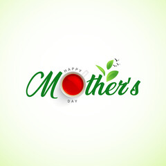 Happy Mother's Day Tea Creative Concept Idea Design, Teacup with mother logo leaf, I love you mom, happy mothers Day vector poster, mothers day greeting wishes with realistic tea. Editable Vector