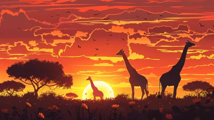 Poster Wildlife scenery with giraffes © Asad