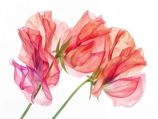 Sweet pea colorful flower watercolor isolated on white background