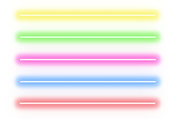 Set of lines neon futuristic sign red, blue, green, yellows, pink. Isolated on white background. Shiny light lines for dresign elements
