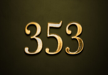 Old gold effect of 353 number with 3D glossy style Mockup.	