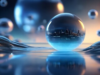 Blurred futuristic background, floating surface in the foreground, high quality