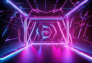 'show laser colors vibrant spectrum infrared ultraviolet arch triangular blue reality virtual lines glowing background abstract lights neon render 3d triangle violet glow light line reflections'