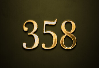 Old gold effect of 358 number with 3D glossy style Mockup.	