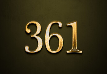 Old gold effect of 361 number with 3D glossy style Mockup.	