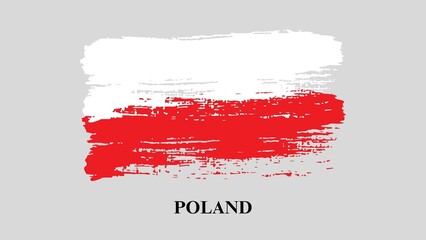 Poland flag in brush stroke effect. Brush paint textured Poland Flag isolated on grey background. National Flag of Poland. Polish flag. White and red brush stroke. National symbol of Poland.