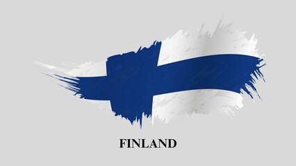 Finland national flag brush stroke effect on grey background. Grunge brush stroke. Flag of Finland country on brush paint stroke trail view. Elegant texture of national country flag