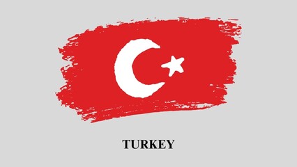 Turkish Flag Brush Strokes on grey background. T&uuml;rkiye (Turkish) Flag brush stroke effect. Happy republic day of Turkey with national flag, Brush stroke drawing of the Turkey flag. 