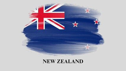Grunge flag of New Zealand, brush stroke effect on grey background. Happy waitangi day of New Zealand with vintage style brush flag background. National Day of New Zealand representation.