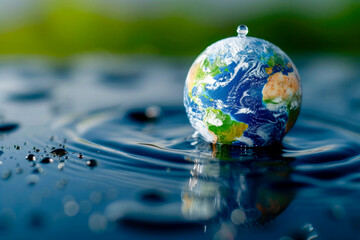 A small blue globe is floating in a body of water